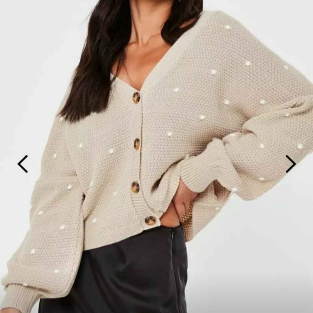 Polkadot balloon sleeve cardigan